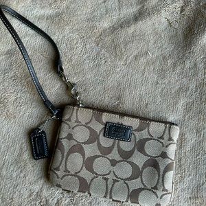 COACH Signature Khaki/Brown Logo Small 
Wristlet